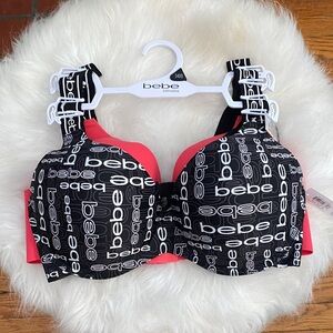 Bebe Black and red  Print Bra